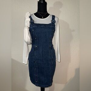 bebe Dark Blue Women's Denim Overall Dress